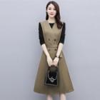 Set: Sleeveless Double Breasted A-line Dress + Top