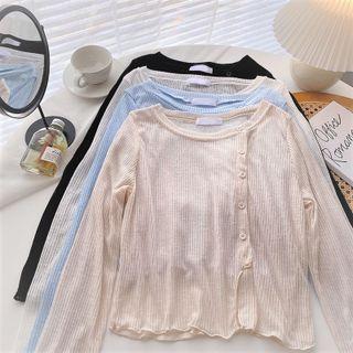 Long-sleeve Round Neck Single-breasted Knit Top