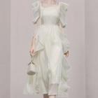 Ruffle Sleeve Chiffon Midi A-line Dress