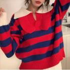 Collared Striped Sweater Red - One Size