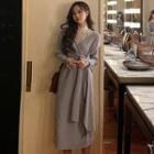 Long-sleeve Lace Top / Tie-waist Midi Dress