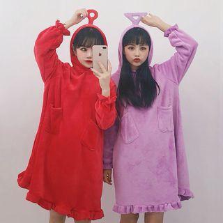 Hooded Long-sleeve Flannel Sleep Dress