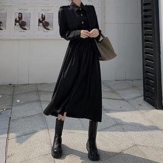 Long-sleeve Midi A-line Dress / Sleeveless Crop Shirt