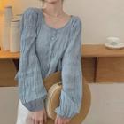 Button-up Blouse Grayish Blue - One Size