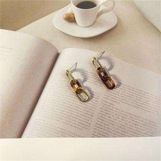 Chunky Chain Asymmetrical Dangle Earring 1 Pair - Silver Needle Earring - Gold & Brown - One Size