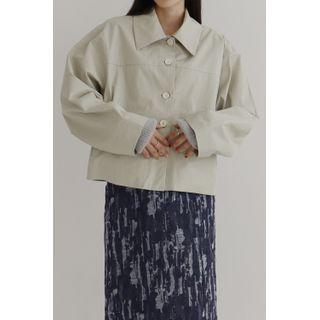 Dolman-sleeve Button-up Jacket Beige - One Size