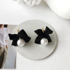 Bow Faux Pearl Earring 1 Pair - Ear Studs - Black & White & Gold - One Size