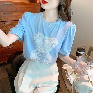 Short-sleeve Faux Pearl Bear T-shirt