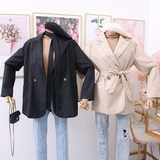 Double-breasted Lapel Blazer With Sash