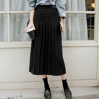 Plus Size Band-waist Pleated Long Wrap Skirt