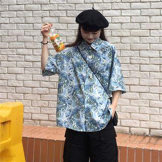 Leaves Printing Short-sleeve Casual Shirt As Shown In Figure - One Size