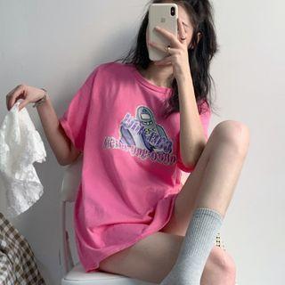 Lettering Short-sleeve T-shirt Rose Pink - One Size