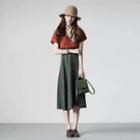 Set: V-neck Sleeveless Top + Plaid A-line Skirt