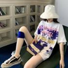 Elbow-sleeve Letter Printed T-shirt White - One Size