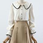 Button-up Mini A-line Skirt / Contrast Trim Shirt