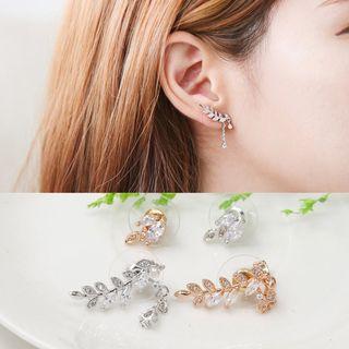 Non-matching Rhinestone Leaves Earrings