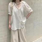 Short-sleeve Plain Shirt / Wide-leg Pants