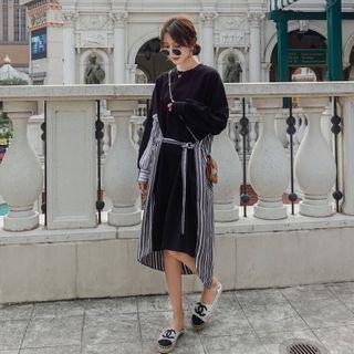Striped Panel Midi A-line Sweatshirt Dress