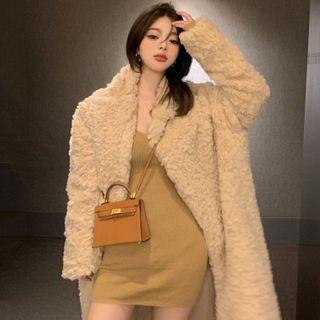 Fleece Long Coat / Strappy Knit Sheath Dress