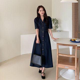 Tie-back Stitch-trim Shirtdress