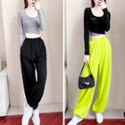 Long-sleeve Cropped T-shirt / High-waist Sweatpants / Set