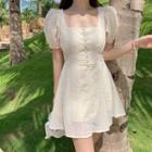 Puff-sleeve Square Collar Chiffon Dress