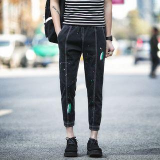Paint-splattered Tapered Cropped Jeans