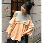 Collar Off-shoulder Panel Mock Two-piece T Shirt Top
