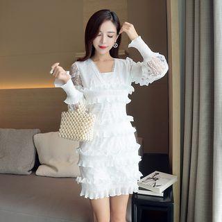 Long-sleeve V-neck Lace Sheath Dress