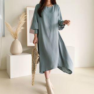Bishop-sleeve Ruffle-trim Dress