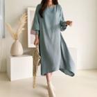 Bishop-sleeve Ruffle-trim Dress