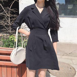 Notched Lapel 3/4-sleeve A-line Dress