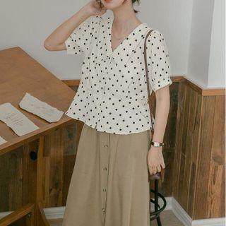 Puff-sleeve Lapel Dot Shirt