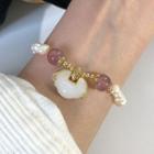 Faux Pearl Bracelet White & Pink & Gold - One Size