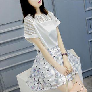 Set : Panel Short-sleeve Top + Skirt