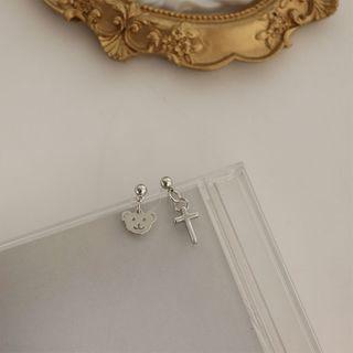 Bear & Cross Asymmetrical Alloy Dangle Earring