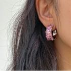 Rhinestone Hoop Earring 1 Pair - Pink - One Size