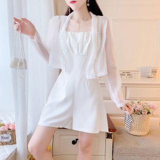 Set: Spaghetti Strap Romper + Beaded Light Jacket