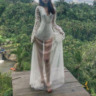 Mesh Long-sleeve Maxi Dress
