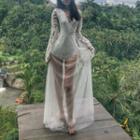 Mesh Long-sleeve Maxi Dress