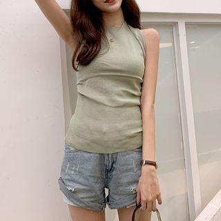 Plain Halter-neck Cross Strap Top