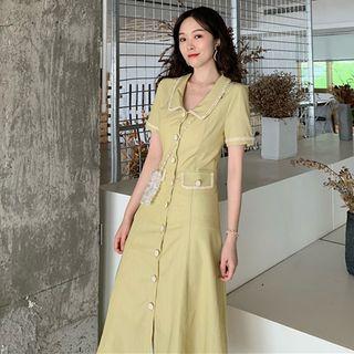 Contrast Trim Single-breasted Mini A-line Dress