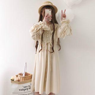 Long-sleeve Lace Trim Midi Dress Light Almond - One Size