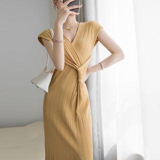 Cap-sleeve Knit Midi A-line Dress