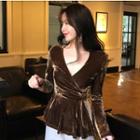 V-neck Velvet Long-sleeve Top