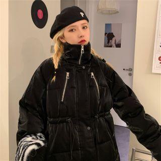 Stand Collar Drawstring Waist Padded Jacket