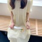 Puff-sleeve Flared Crinkled Dress Yellow - One Size