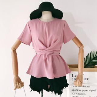 Short-sleeve Tie-waist Chiffon Top