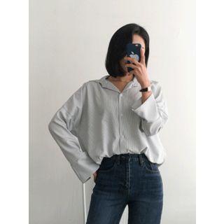 Slit-cuff Stripe Oversized Shirt