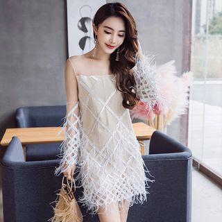 Fringed Off Shoulder Long Sleeve Dress